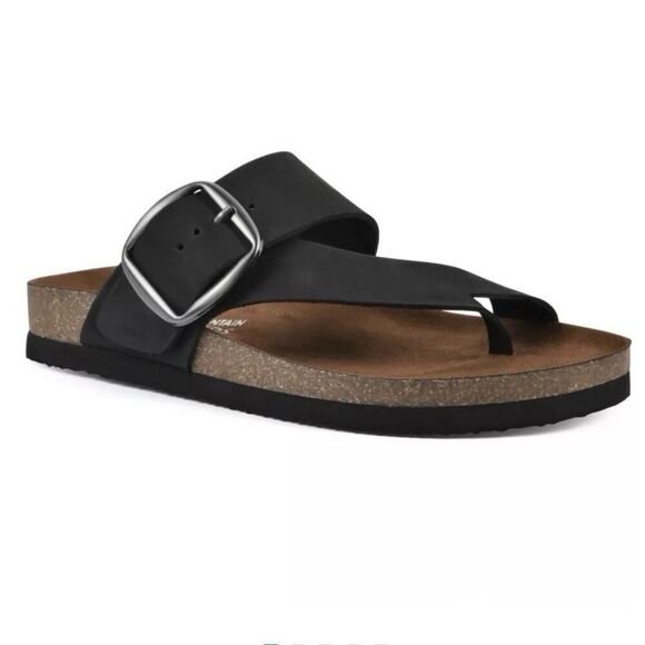 NEW White Mountain Womens Leather Upper Footbed Harley Sandals Size 7M Black - Picture 1 of 9